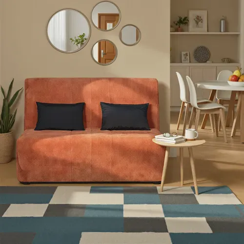 Banquette-lit BZ DOUCEUR tissu chenillé terracotta vue d'ambiance 1