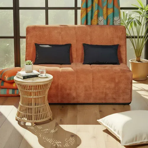 Banquette-lit BZ XL DOUCEUR tissu chenillé terracotta vue d'ambiance 1