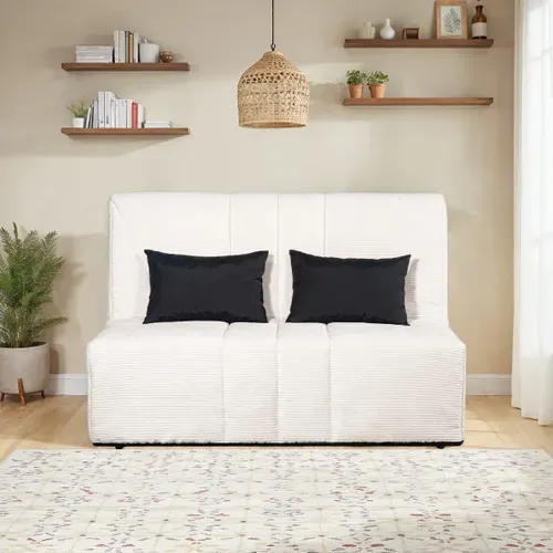 Banquette-lit BZ CARESSE tissu velours beige vue d'ambiance 1