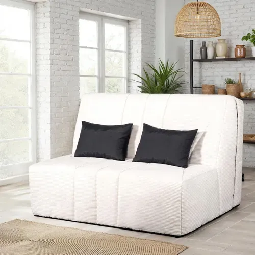 Banquette-lit BZ CARESSE tissu velours beige vue d'ambiance 1