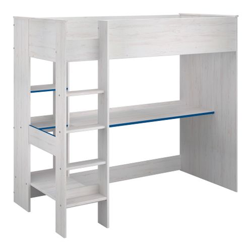 Lit Mezzanine 90x200 Cm Billy Avec Bureau Et Étagères De Rangement Blanc