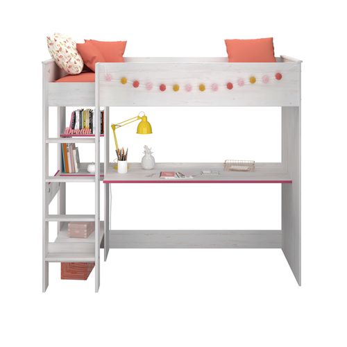 Lit Mezzanine 90x200 Cm Billy Avec Bureau Et Étagères De Rangement Blanc