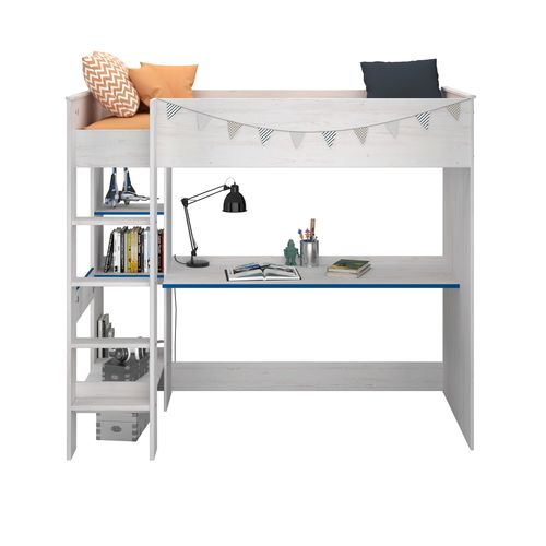 Lit Mezzanine 90x200 Cm Billy Avec Bureau Et Étagères De Rangement Blanc