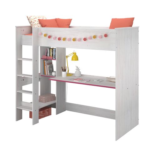 Lit Mezzanine 90x200 Cm Billy Avec Bureau Et Étagères De Rangement Blanc