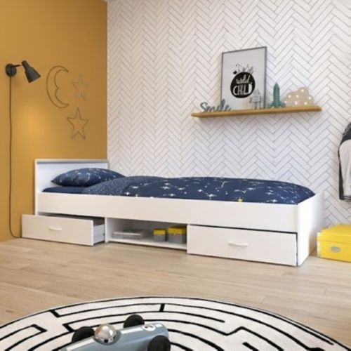 Lit 90x200 cm avec rangements NASHVILLE blanc