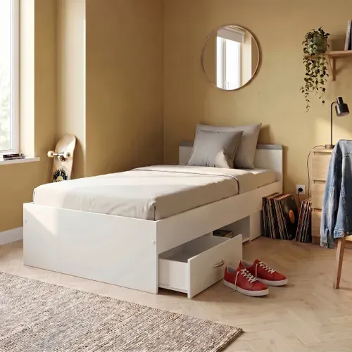 Lit 90x200 cm avec rangements NASHVILLE blanc