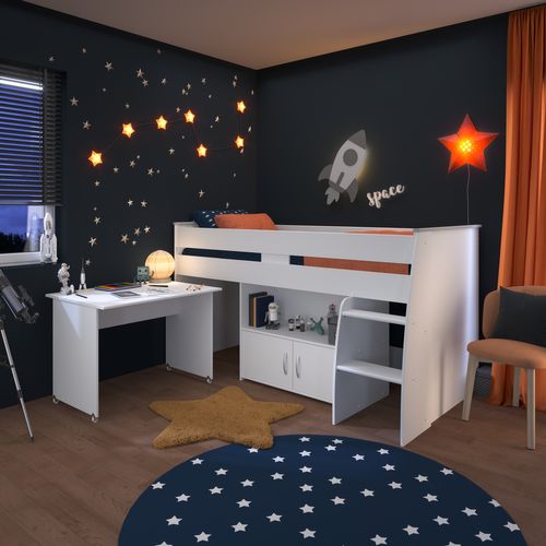 Lit combiné avec bureau 90x200 cm LOAN blanc vue d'ambiance 1