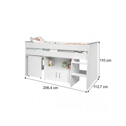 Lit combiné avec bureau 90x200 cm LOAN blanc