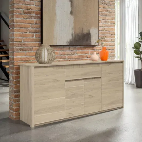 Buffet 4 portes 185 cm WENDY imitation chêne vue d'ambiance 1