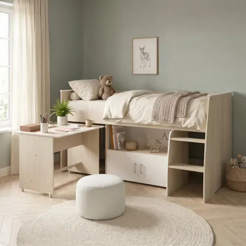 Lit combiné LOAN 90x200 cm avec bureau imitation acacia et blanc