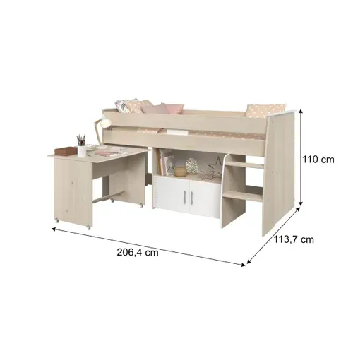 Lit combiné LOAN 90x200 cm avec bureau imitation acacia et blanc