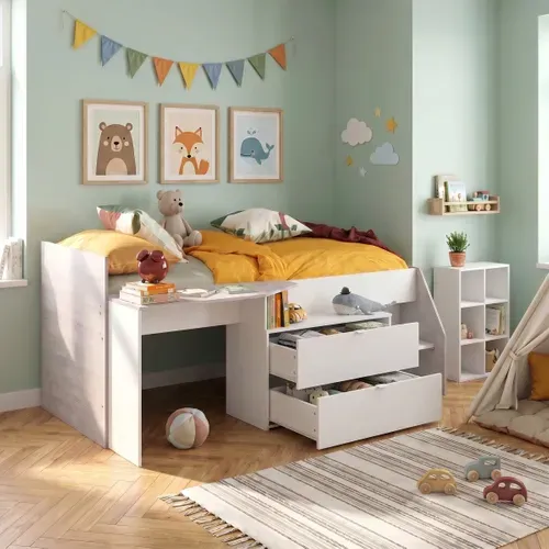 Lit 90x190/200 cm avec bureau intégré CODY blanc et gris