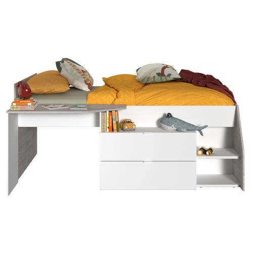 Lit 90x190/200 cm avec bureau intégré CODY blanc et gris