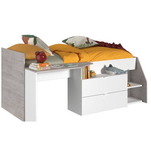 Lit 90x190/200 cm avec bureau intégré CODY blanc et gris