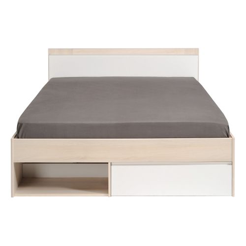 Lit 140x190/200 cm avec rangements PUZZLE imitation Acacia et blanc