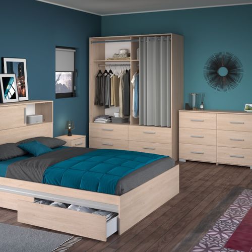 Armoire 4 tiroirs 2 rideaux L.153 cm EKKO imitation chêne