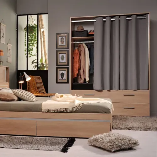 Armoire 4 tiroirs 2 rideaux L.153 cm EKKO imitation chêne