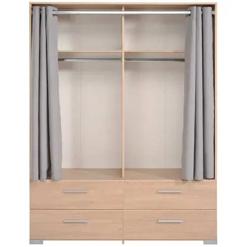 Armoire 4 tiroirs 2 rideaux L.153 cm EKKO imitation chêne