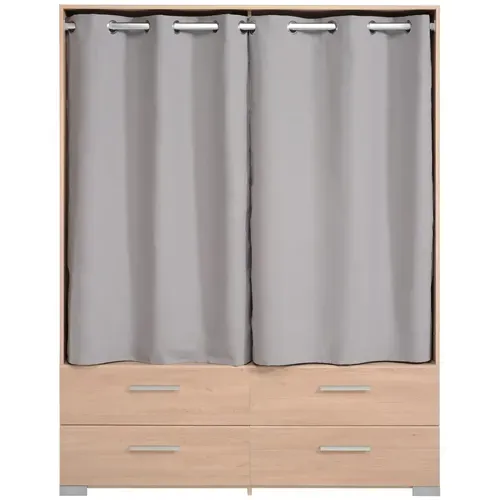 Armoire 4 tiroirs 2 rideaux L.153 cm EKKO imitation chêne