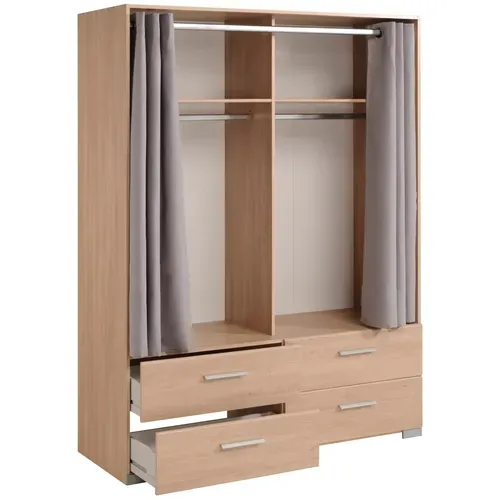 Armoire 4 tiroirs 2 rideaux L.153 cm EKKO imitation chêne