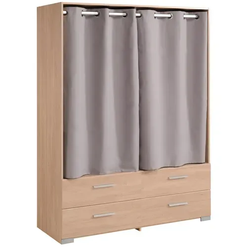 Armoire 4 tiroirs 2 rideaux L.153 cm EKKO imitation chêne