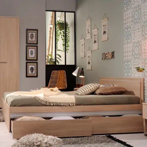 Lit 160x200 cm EKKO imitation chêne vue d'ambiance 1