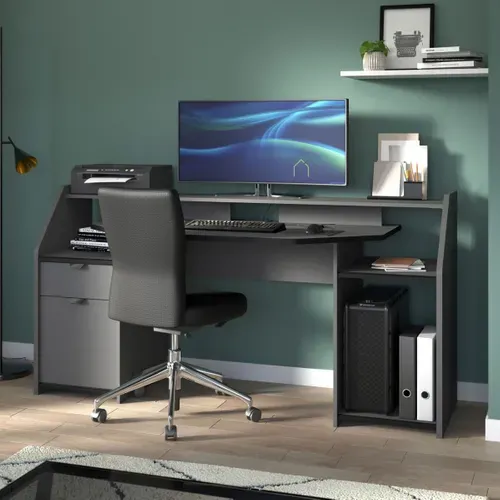 Bureau gamer LED DARKUSS gris noir vue d'ambiance 1