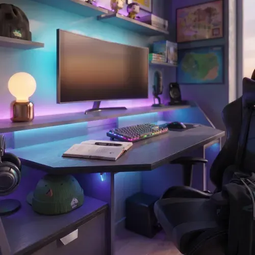 Bureau gamer LED DARKUSS gris noir