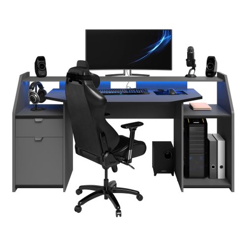 Bureau gamer LED DARKUSS gris noir vue de face