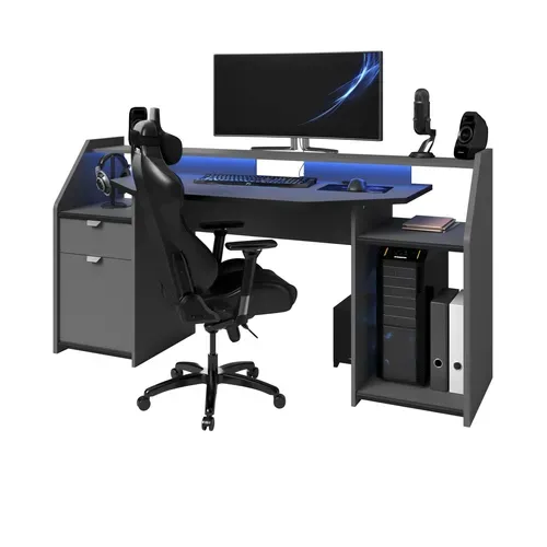 Bureau gamer LED DARKUSS gris noir vue de profil