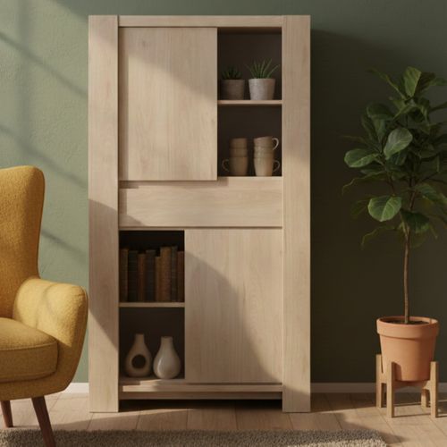 Buffet haut 2 portes H.161 cm PORTLAND imitation chêne