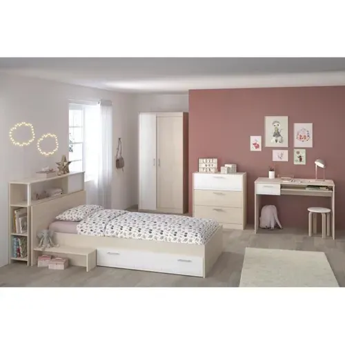 Chambre Enfant Complete - Tete De Lit + Lit + Commode + Armoire + Bureau - Contemporain - Décor Aca