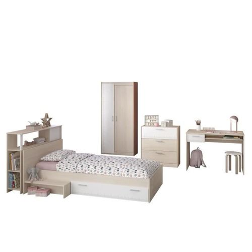 Chambre Enfant Complete - Tete De Lit + Lit + Commode + Armoire + Bureau - Contemporain - Décor Aca
