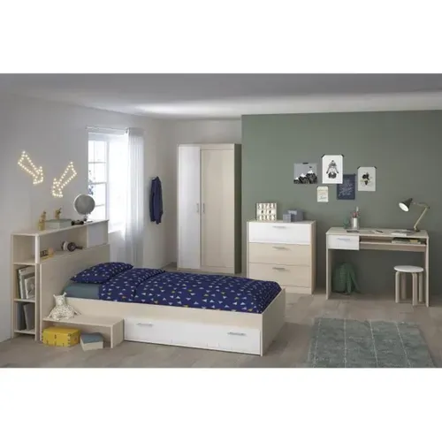 Chambre Enfant Complete - Tete De Lit + Lit + Commode + Armoire + Bureau - Contemporain - Décor Aca