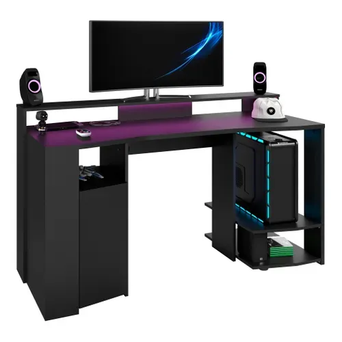 Bureau gamer LED RACER Noir vue 3/4