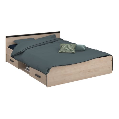 Lit 140x190 cm NASHVILLE imitation chêne et noir