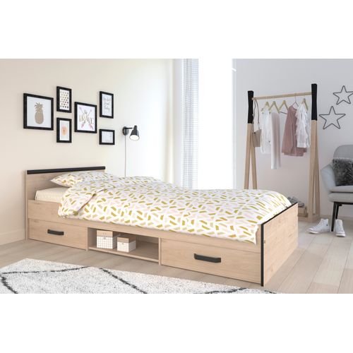 Lit 90x200 cm NASHVILLE imitation chêne et noir