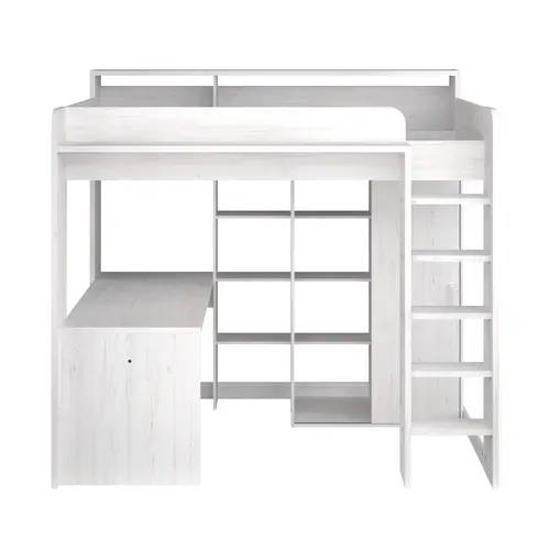 Lit mezzanine+bureau+penderie à porte coulissante HIGHER Blanc vue de face