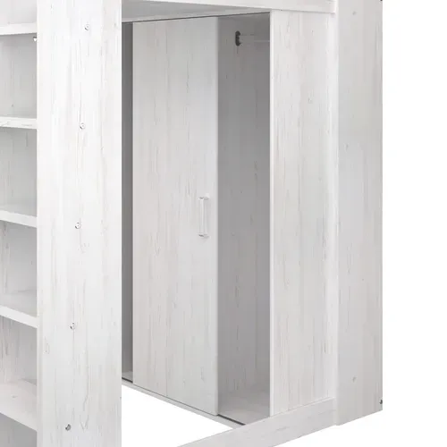 Lit mezzanine+bureau+penderie à porte coulissante HIGHER Blanc