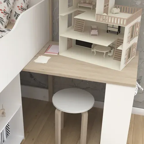 Lit combiné 90x200 cm MATI avec rangement et bureau Blanc et imitation chêne vue détaillée