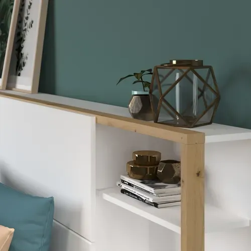 Tête de lit + 2 chevets STAMP imitation chêne et blanc vue détaillée