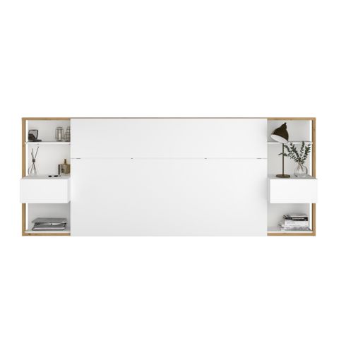 Tête de lit + 2 chevets STAMP imitation chêne et blanc