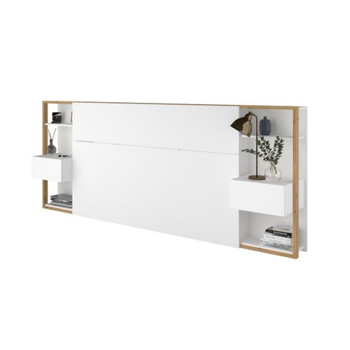 Tête de lit + 2 chevets STAMP imitation chêne et blanc