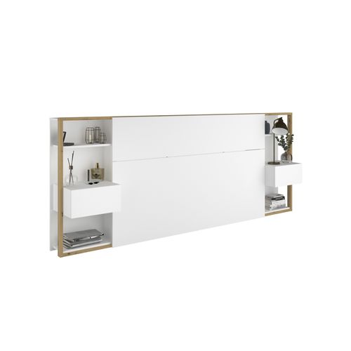 Tête de lit + 2 chevets STAMP imitation chêne et blanc