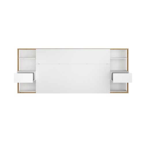 Tête de lit + 2 chevets STAMP imitation chêne et blanc