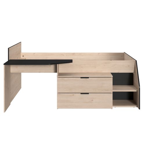 Lit 90x190/200 cm avec bureau intégré CODY imitation chêne et noir vue de face