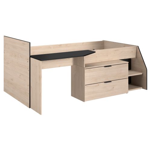 Lit 90x190/200 cm avec bureau intégré CODY imitation chêne et noir vue 3/4