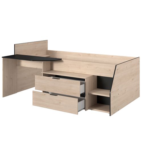 Lit 90x190/200 cm avec bureau intégré CODY imitation chêne et noir