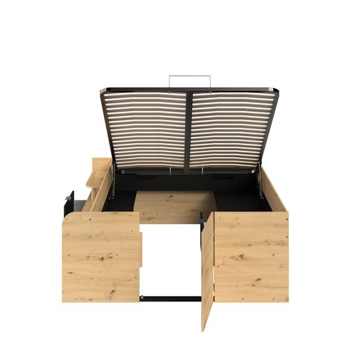 Lit coffre 140x190/200 cm avec sommier relevable TRAVEL imitation chêne et noir