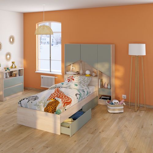 Lit 90 x 190 cm SHELTER Imitation chêne